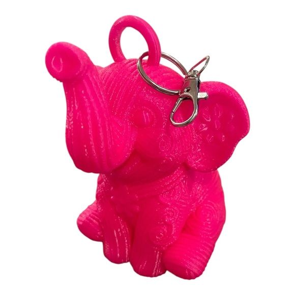 Large 3D Pink Elephant Bag Charm Keychain - Handcrafted - Picture 4 of 7